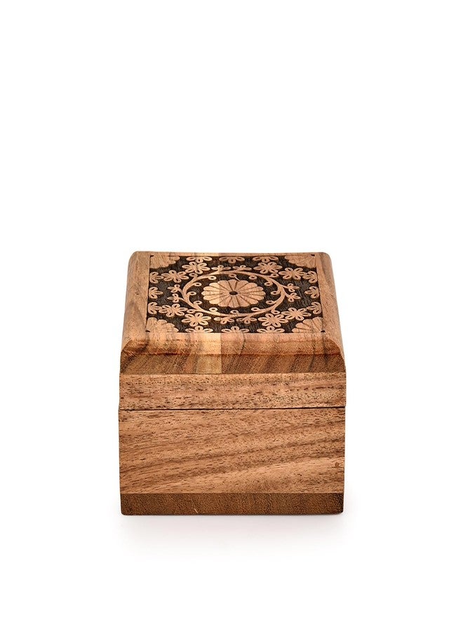 BHAVATU Jewelry Boxes Acacia Wood Wooden Box -Decorative Vintage Storage Box - Antique for Keepsakes, Father's Day, Mother's Day, Anniversaries (4" x 4" x 2.5") - Image 3